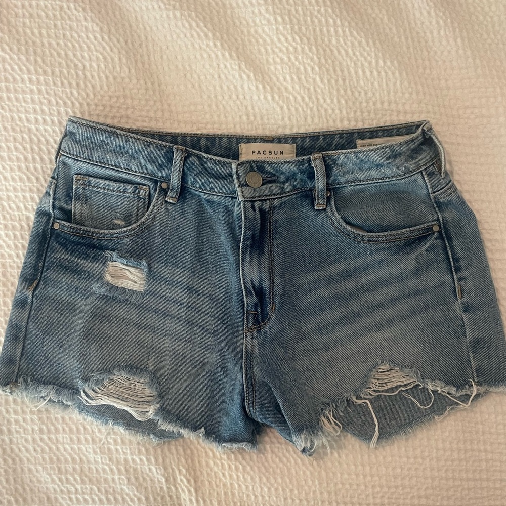 PACSUN Medium Wash Distressed Cut Offs